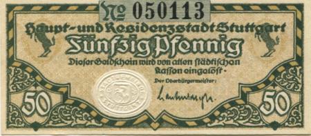 Stuttgart - Stadt - - 30.6.1919 - 50 Pfennig 