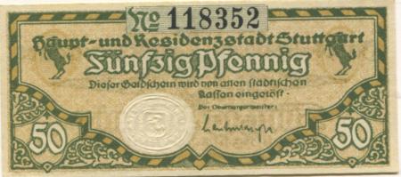 Stuttgart - Stadt - - 30.6.1919 - 50 Pfennig 