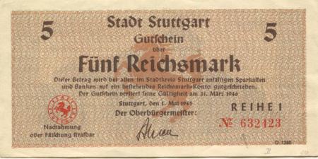 Stuttgart - Stadt - 1.5.1945 - 5 Mark 