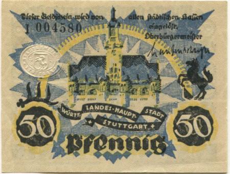 Stuttgart - Stadt - - 31.7.1921 - 50 Pfennig 