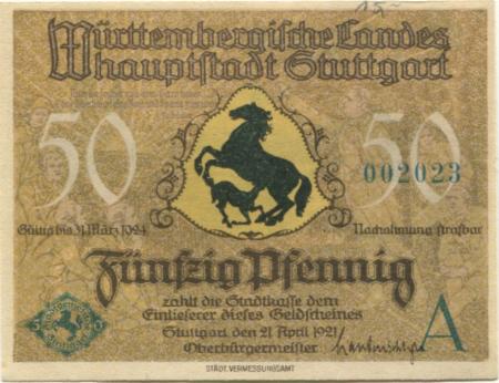 Stuttgart - Stadt - 21.4.1921 - 31.3.1924 - 50 Pfennig 