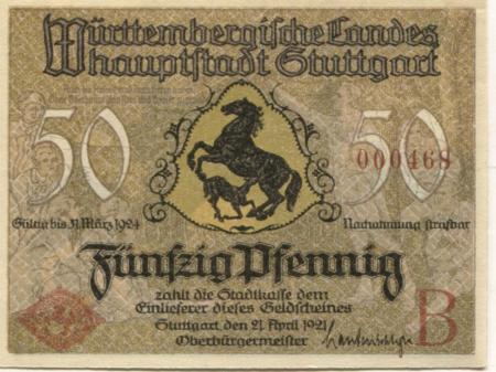 Stuttgart - Stadt - 21.4.1921 - 31.3.1924 - 50 Pfennig 