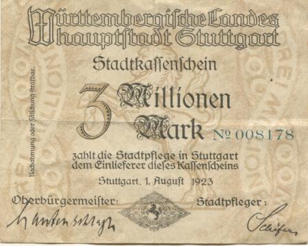 Stuttgart - Stadt - 1.8.1923 - 3 Millionen Mark 