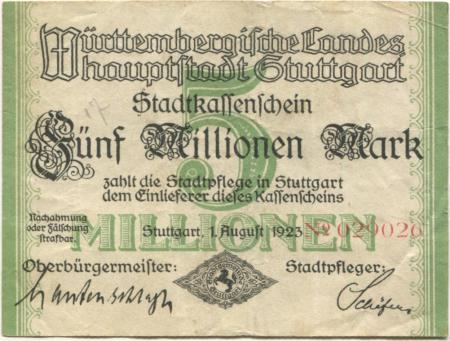 Stuttgart - Stadt - 1.8.1923 - 5 Millionen Mark 