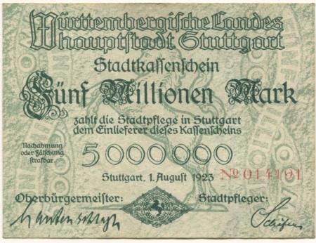 Stuttgart - Stadt - 1.8.1923 - 5 Millionen Mark 