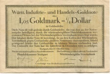 Stuttgart - Handelskammer - 27.10.1923 - 31.12.1923 - 1.05 Gold-Mark 