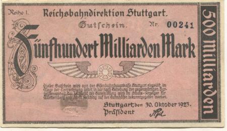 Stuttgart - Reichsbahndirektion - 30.10.1923 - 500 Milliarden Mark 