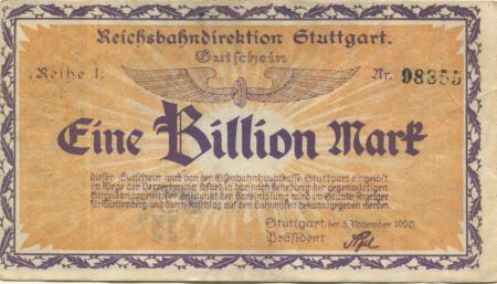 Stuttgart - Reichsbahndirektion - 5.11.1923 - 1 Billion Mark 