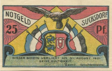Suchsdorf (heute: Kiel) - Gemeinde - - 31.8.1921 - 25 Pfennig 