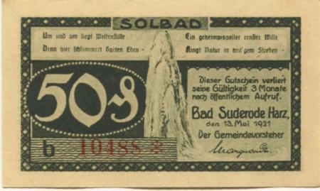 Suderode (Bad) (heute: Quedlinburg) - Gemeinde - 13.5.1921 - 50 Pfennig 