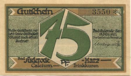 Suderode (Bad) (heute: Quedlinburg) - Gemeinde - 13.5.1921 - 75 Pfennig 