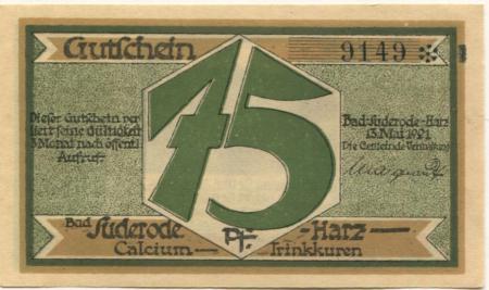 Suderode (Bad) (heute: Quedlinburg) - Gemeinde - 13.5.1921 - 75 Pfennig 