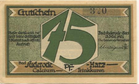 Suderode (Bad) (heute: Quedlinburg) - Gemeinde - 13.5.1921 - 75 Pfennig 