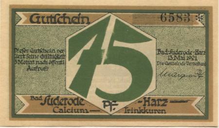 Suderode (Bad) (heute: Quedlinburg) - Gemeinde - 13.5.1921 - 75 Pfennig 