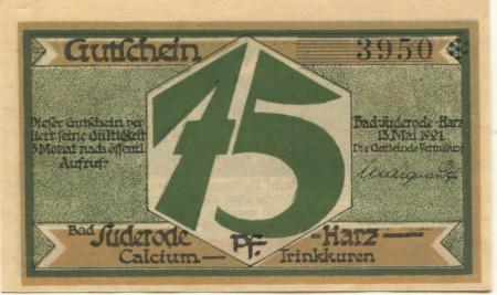 Suderode (Bad) (heute: Quedlinburg) - Gemeinde - 13.5.1921 - 75 Pfennig 