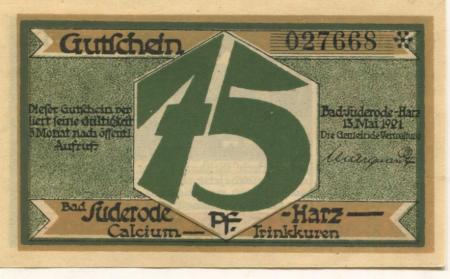 Suderode (Bad) (heute: Quedlinburg) - Gemeinde - 13.5.1921 - 75 Pfennig 