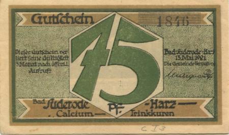 Suderode (Bad) (heute: Quedlinburg) - Gemeinde - 13.5.1921 - 75 Pfennig 