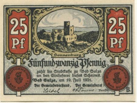 Sulza (Bad) - Stadt - 19.7.1921 - 25 Pfennig 