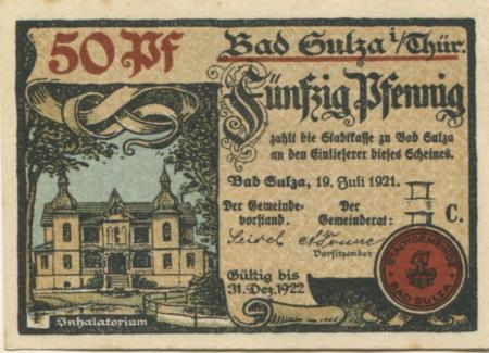 Sulza (Bad) - Stadt - 19.7.1921 - 31.12.1922 - 50 Pfennig 