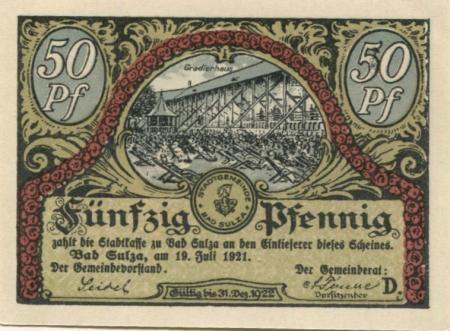 Sulza (Bad) - Stadt - 19.7.1921 - 31.12.1922 - 50 Pfennig 