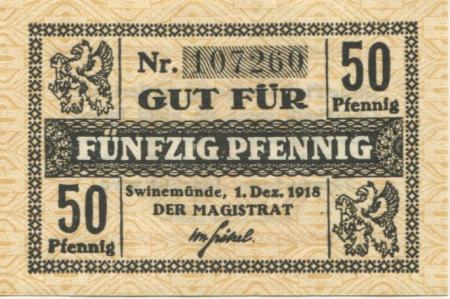 Swinemünde (heute: PL-Swinoujscie) - Stadt - 1.12.1918 - 50 Pfennig 