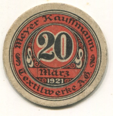 Tannhausen und Wüstegiersdorf (heute: PL-Jedlina-Zdroj und Gluszyca) - Meyer Kauffmann, Textilwerke AG - März 1921 - 20 Pfennig 