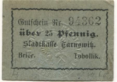 Tarnowitz (heute: PL-Tarnowskie Góry) - Stadt - -- - 25 Pfennig 
