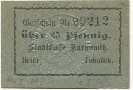 Tarnowitz (heute: PL-Tarnowskie Góry) - Stadt - -- - 25 Pfennig 