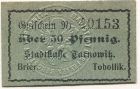 Tarnowitz (heute: PL-Tarnowskie Góry) - Stadt - -- - 50 Pfennig 
