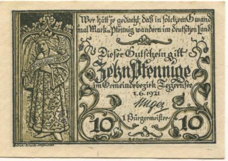Tegernsee - Gemeinde - 1.6.1921 - 10 Pfennig 