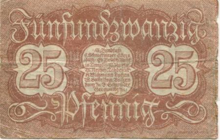 Templin (,Boitzenburg, Gerswalde, Lychen und Zehdenick) - Gewerbetreibende (Brüsch, Ed. Nachfolge und 8 andere) - 10.7.1920 - 25 Pfennig 