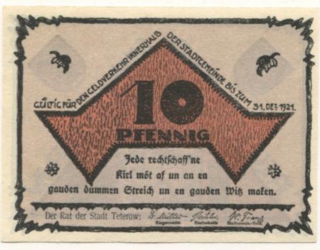Teterow - Stadt - - 31.12.1921 - 10 Pfennig 