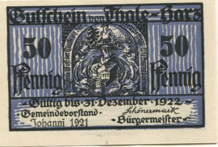 Thale - Stadt - 24.6.1921 - 31.12.1922 - 50 Pfennig 