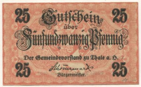 Thale - Stadt - 1918 - 31.12.1919 - 25 Pfennig 