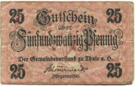 Thale - Stadt - 1918 - 31.12.1919 - 25 Pfennig 