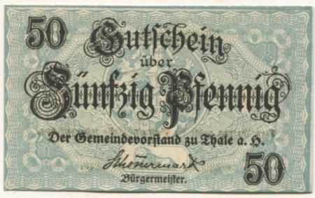 Thale - Stadt - 1918 - 31.12.1919 - 50 Pfennig 
