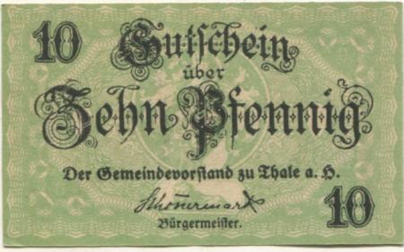Thale - Stadt - 1918 - 31.12.1921 - 10 Pfennig 