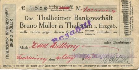 Thalheim - Müller, Bruno, Bankgeschäft - 14.8.1923 - 1 Million Mark 