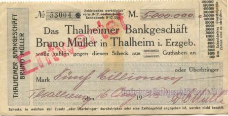 Thalheim - Müller, Bruno, Bankgeschäft - 16.8.1923 - 5 Millionen Mark 