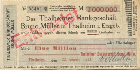 Thalheim - Müller, Bruno, Bankgeschäft - 22.8.1923 - 1 Million Mark 