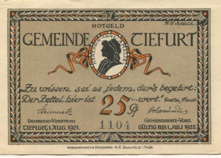 Tiefurt (heute: Weimar) - Gemeinde - 1.8.1921 - 1.7.1922 - 25 Pfennig 