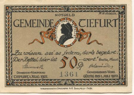 Tiefurt (heute: Weimar) - Gemeinde - 1.8.1921 - 1.7.1922 - 50 Pfennig 