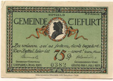 Tiefurt (heute: Weimar) - Gemeinde - 1.8.1921 - 1.7.1922 - 75 Pfennig 