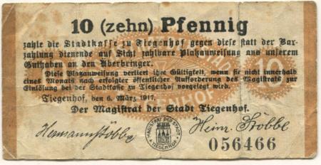 Tiegenhof (heute: PL-Nowy Dwór Gdánski) - Stadt - 6.3.1917 - 10 Pfennig 
