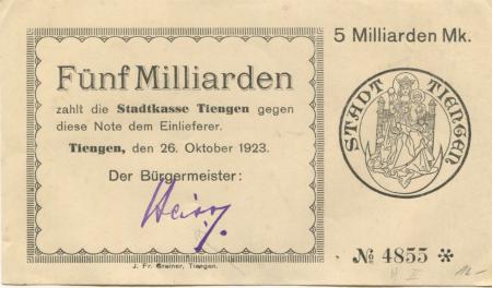 Tiengen (heute: Waldshut-Tiengen) - Stadt - 26.10.1923 - 5 Milliarden Mark 