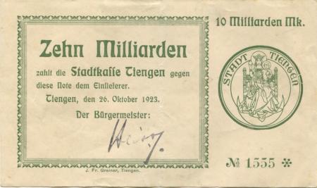 Tiengen (heute: Waldshut-Tiengen) - Stadt - 26.10.1923 - 10 Milliarden Mark 