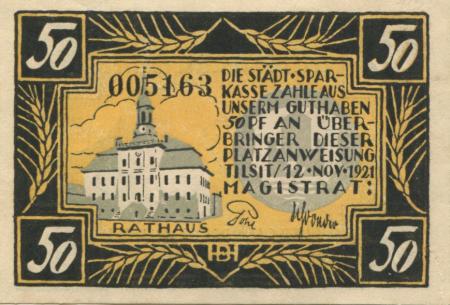 Tilsit (heute: R-Sowetsk) - Stadt - 12.11.1921 - 50 Pfennig 