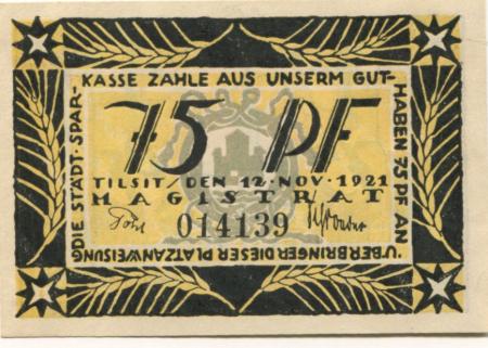 Tilsit (heute: R-Sowetsk) - Stadt - 12.11.1921 - 75 Pfennig 