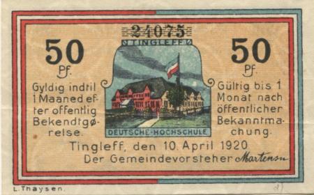 Tingleff (heute: DK-Tinglev) - Gemeinde - 10.4.1920 - 50 Pfennig 