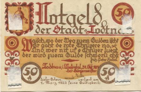 Todtnau - Stadt - 31.10.1921 - 1.3.1922 - 50 Pfennig 